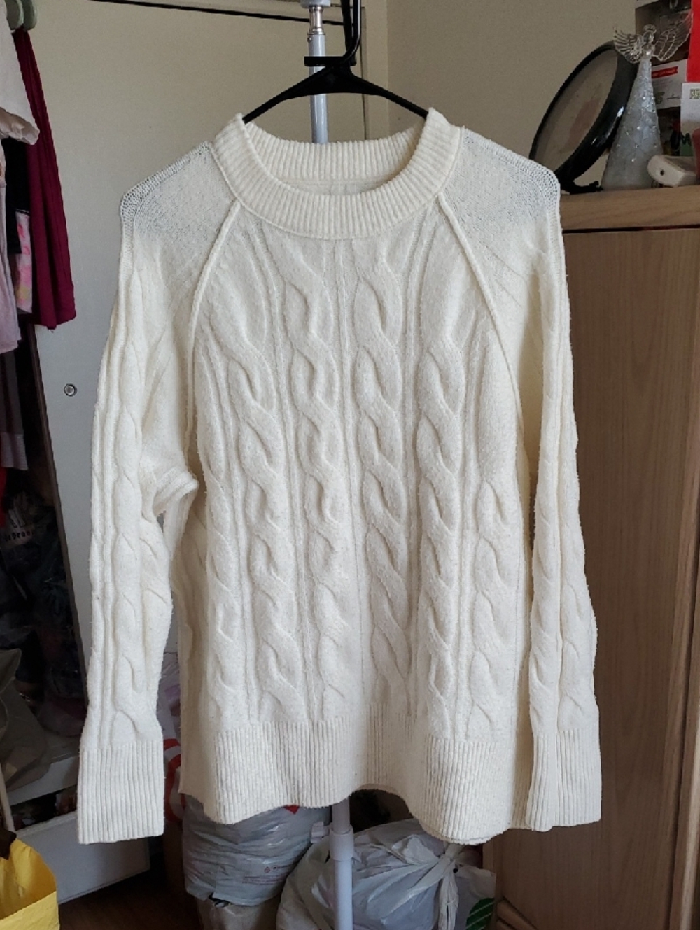 Aerie unReal Cable Crew Sweater Natural Size XS